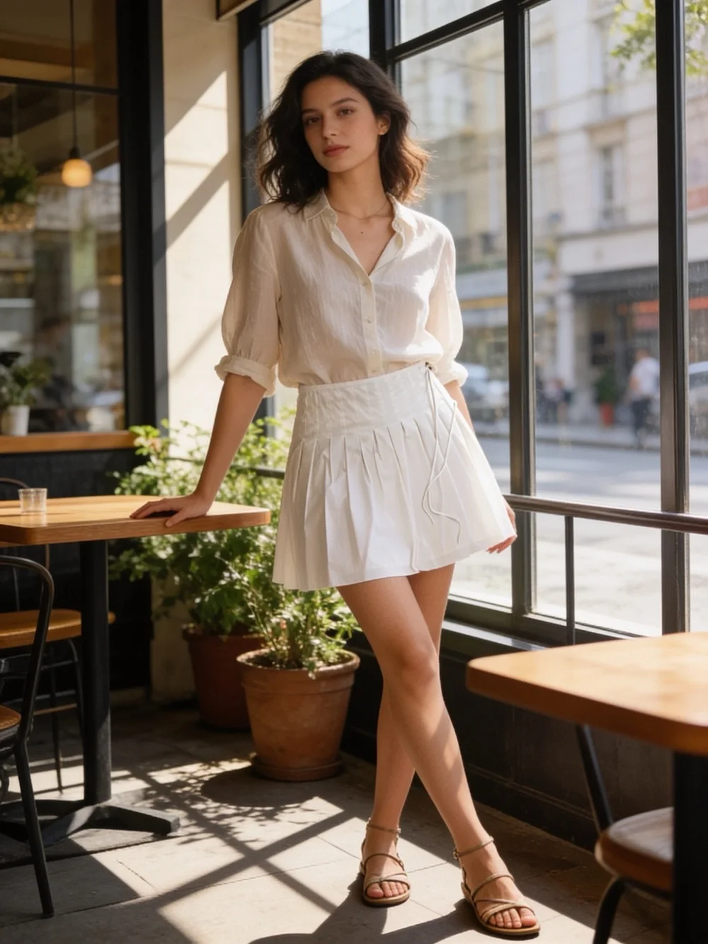 Tibi White Pleated Side Tie Mini Skirt Size 4